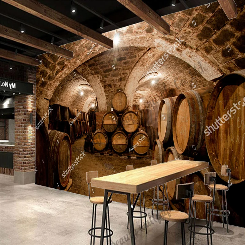 Wine Cellar Barrel Beer Photo Wallpaper Industrial Decoration Mural Bar Club Restaurant Snack Bar Background Wall Papel Tapiz