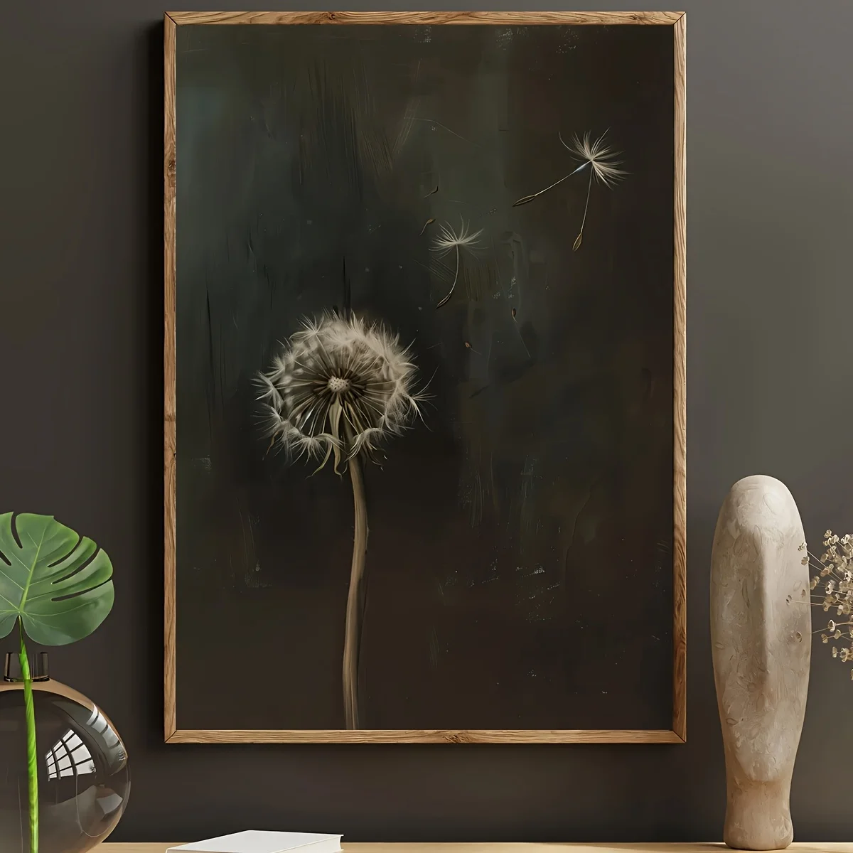 Toile minimaliste avec fleur de pissenlit foncé, affiche d'art murale abstraite et inspirante pour salon moderne, chambre à coucher, décoration de maison