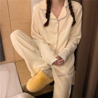 Flannel Women's Pajamas Sets Casual Autumn Winter Sleepwear Velvet Pyjama Ladies Cardigan Simple Bedroom Soft Warm Home Clothes