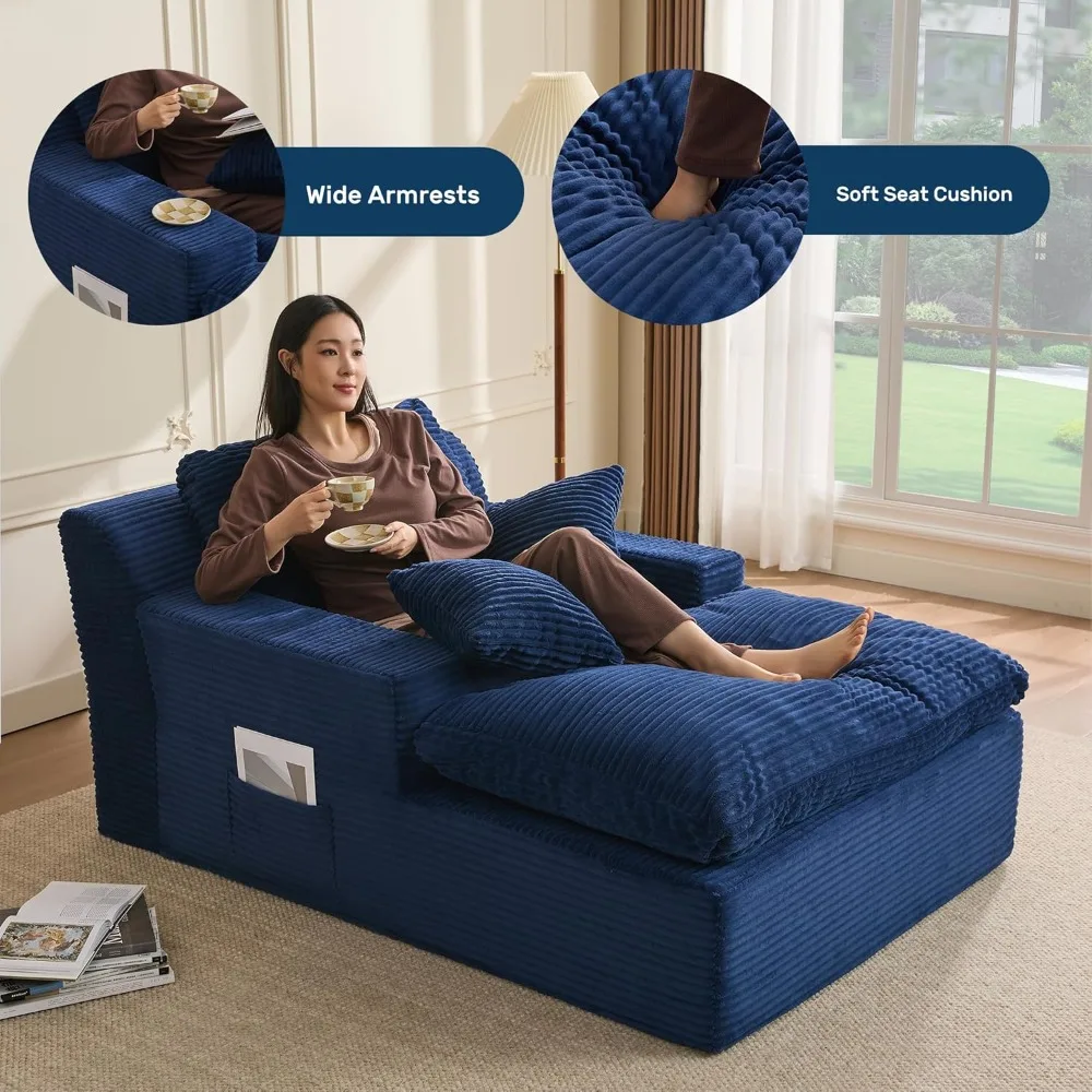 

63" Chaise Lounge Chair Indoor, Set of Convertible Sleeper Sofa Couch with Throw Pillows & Side Pockets, Customized