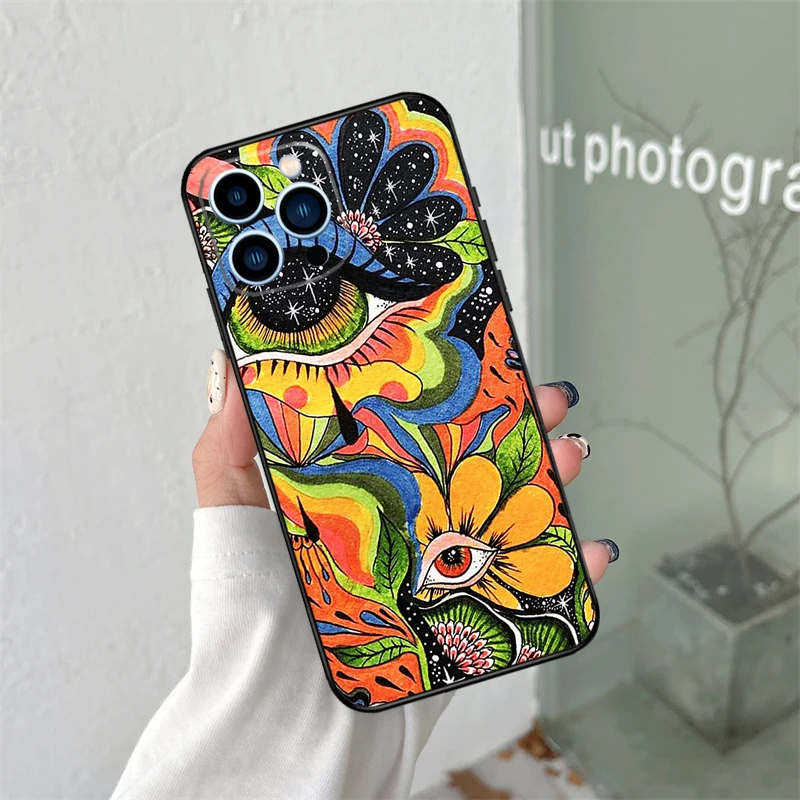 Funda suave de silicona psicodélica colorida Trippy Art para iPhone 17 Air 11 15 16 14 Pro Max 12 13 Mini 16 Plus 16e contraportada