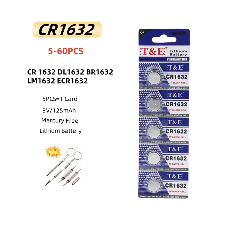 

5-60PCS CR1632 Battery CR 1632 DL1632 BR1632 LM1632 ECR1632 3V Lithium Battery For Watch Car Key Remote Button Coin Cells