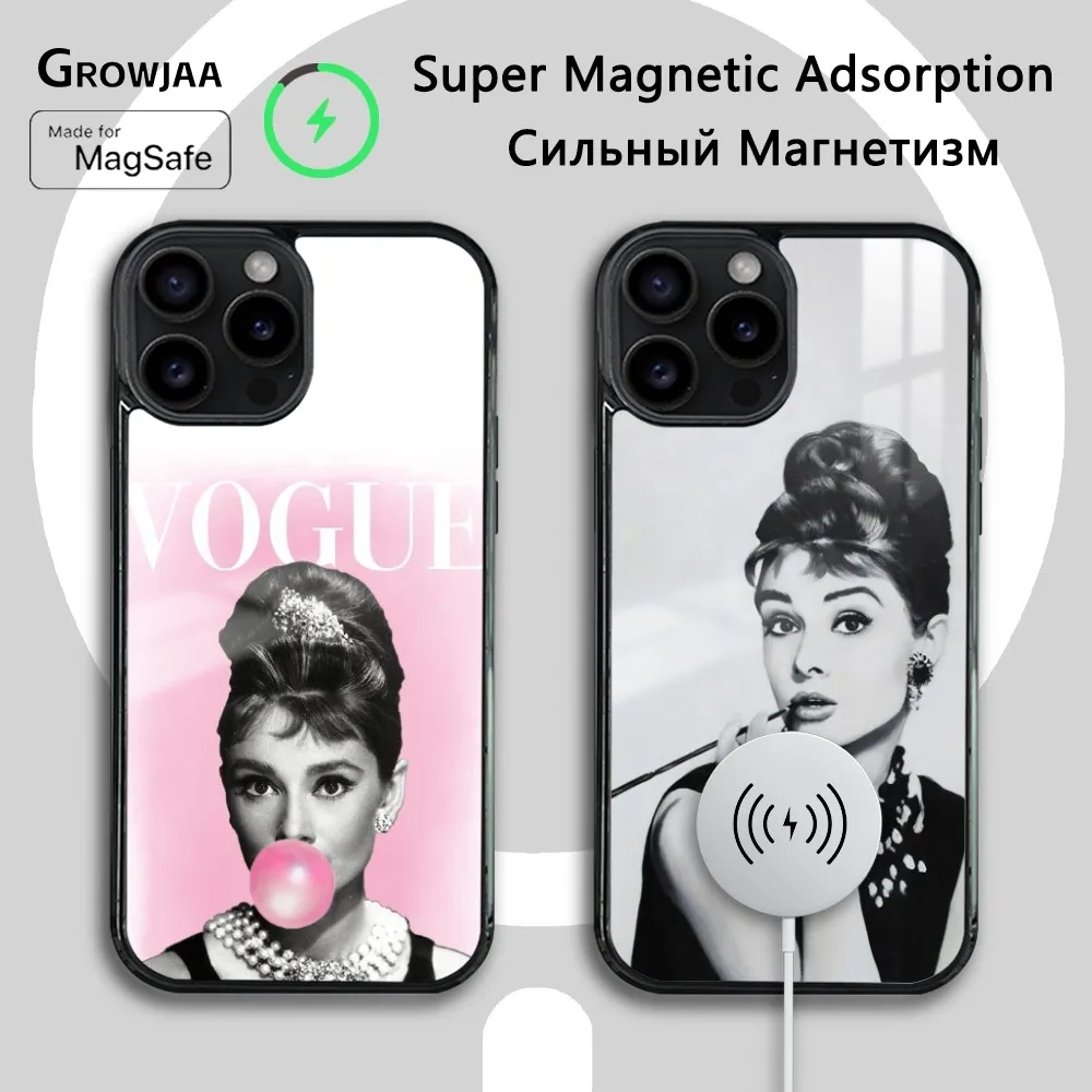 Classic A-Audrey H-Hepburn Phone Case For iPhone 16 15 14 13 12 11 Pro Max Plus Mini Magsafe Mirror Wireless Magnetic Cover