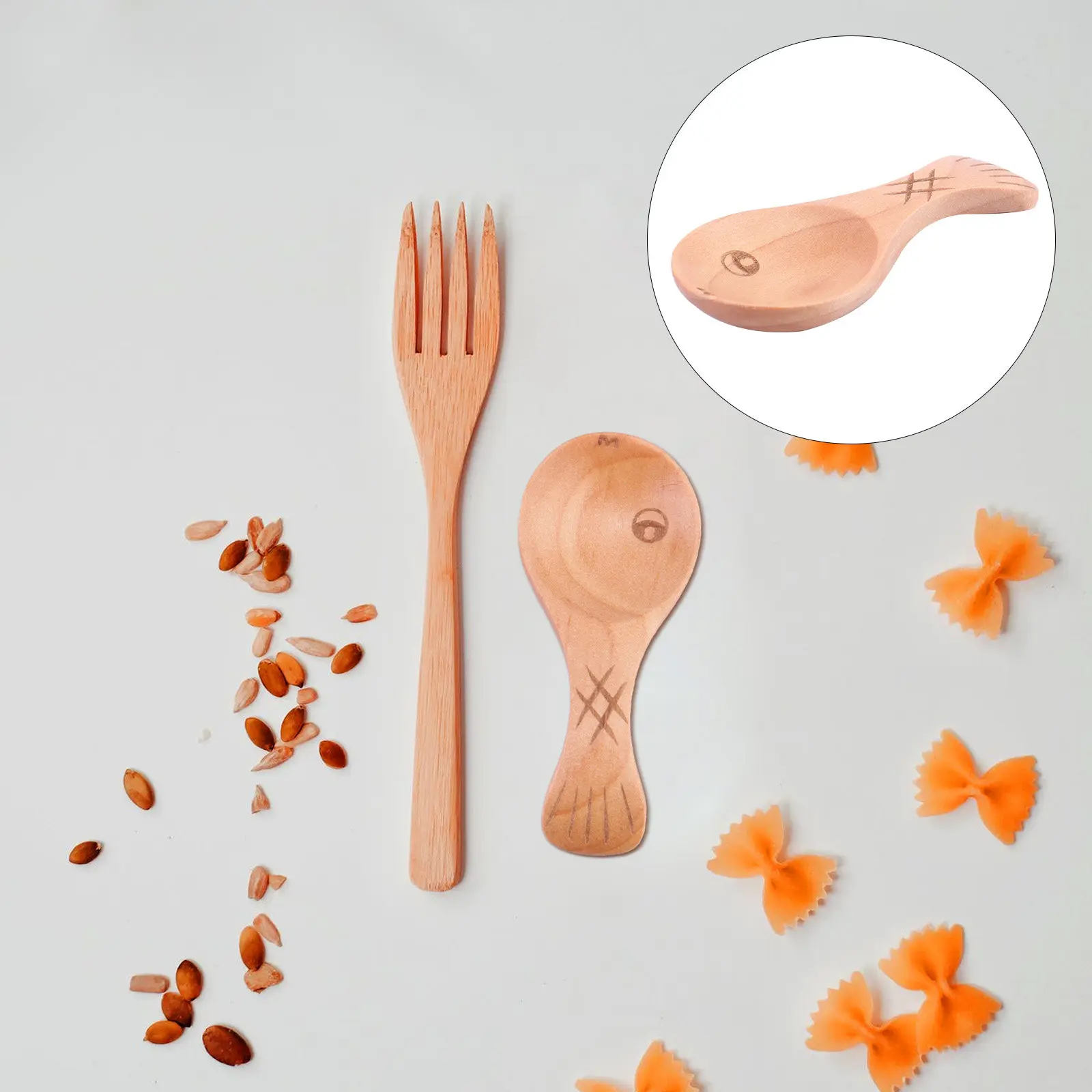 

Набор из 6 деревянных ложек для кормления младенцев с дизайном в виде рыбки, гладкая поверхность, маленькие ложки для соли, кухонные принадлежности, ложки для смешивания
