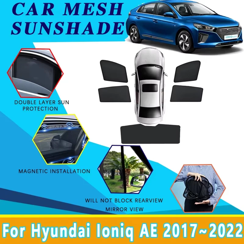 

Сетчатые солнцезащитные козырьки для Hyundai Ioniq AE 2017 ~ 20222, защита от солнца, теплоизоляция, магнитный козырек для бокового окна, автомобильные аксессуары