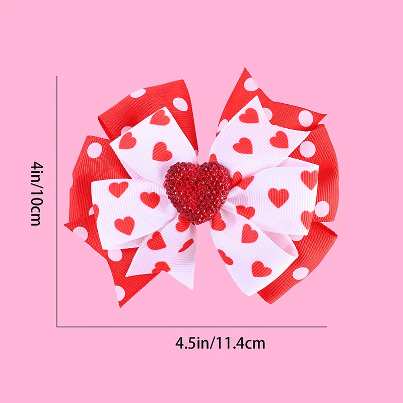 2 Stks/set Lief Meisje Haarspelden Lint Print Liefde Hart Haar Strik Clips Kinderen Handgemaakte Strass Haargrepen Kids Haaraccessoires