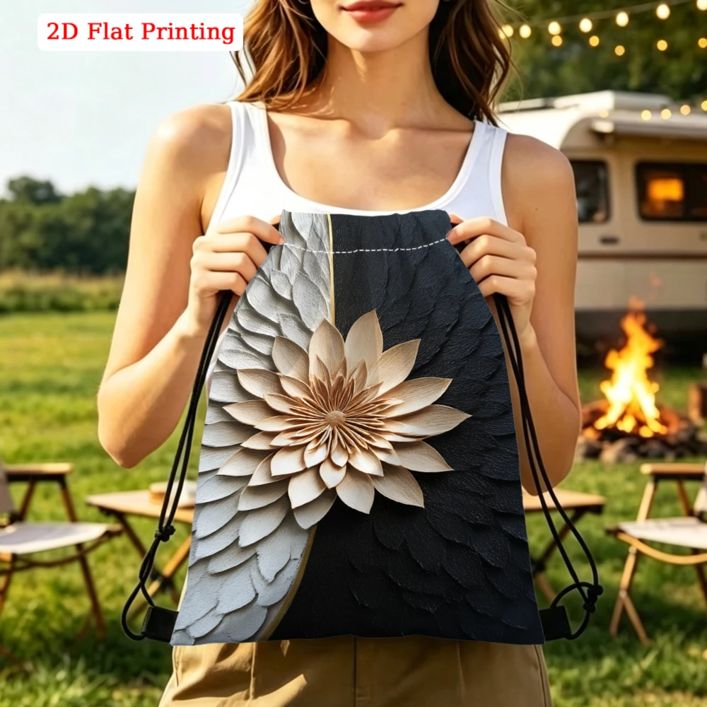 Stylish, Drawstring Backpack, 2D Flat Printing Floral Design, Fitness Sports Bag, Outdoor Travel Cinch Sack