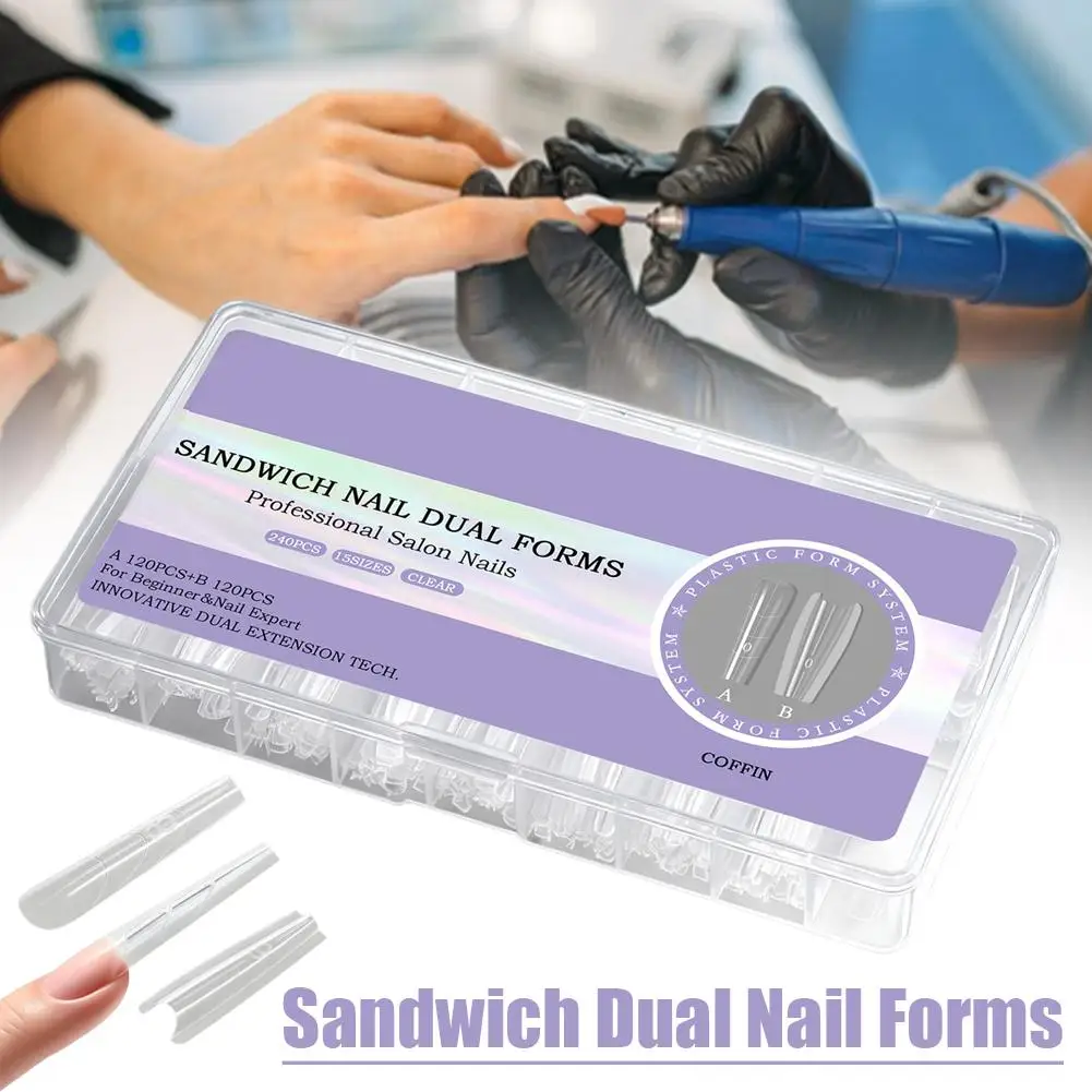 Sandwich Dual Nail Forms Mold 240pcs NEW 2025 Extensions-Dual Forms Top Nail Mold Mold Coffin Bottom Almond Forms I2A3