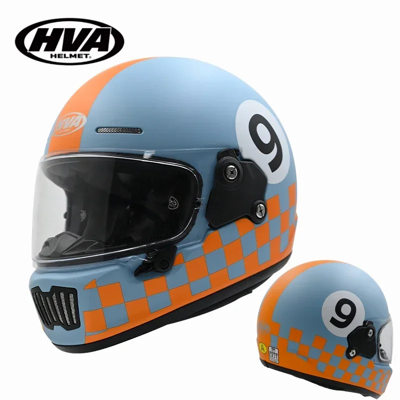 Motorcycle Helmet ABS Orange Blue Helmet Transparent Lens Suitable for Autumn and Winter Riding Full Helmet for Men and Women