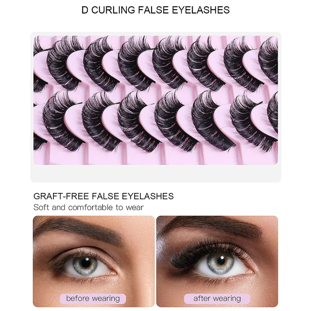 10Pairs Russian Strip Lashes DD Curl False Eyelashes Fluffy Wispy Faux Mink Lashes Pack