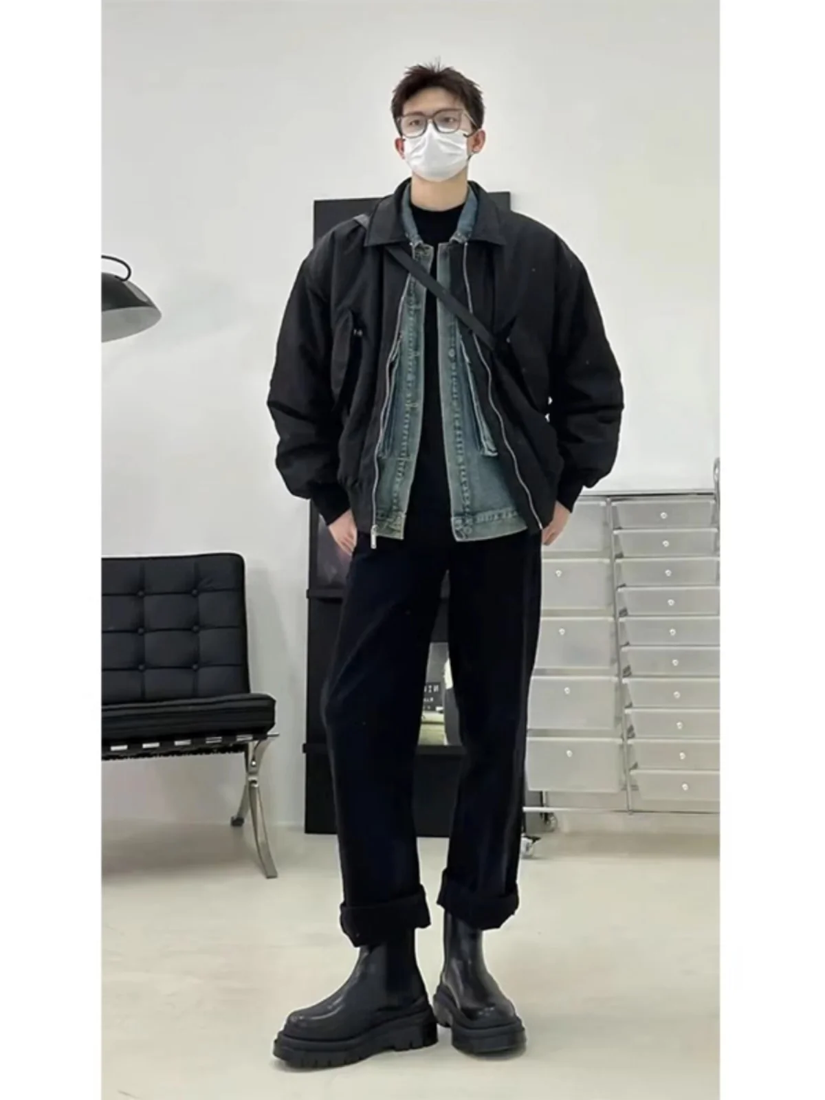 

Bla Fce Lined Boots Jeans Straight Leg Youthful Sle Cotton Polyester Blend Wear Resistant Long Trousers for Teens