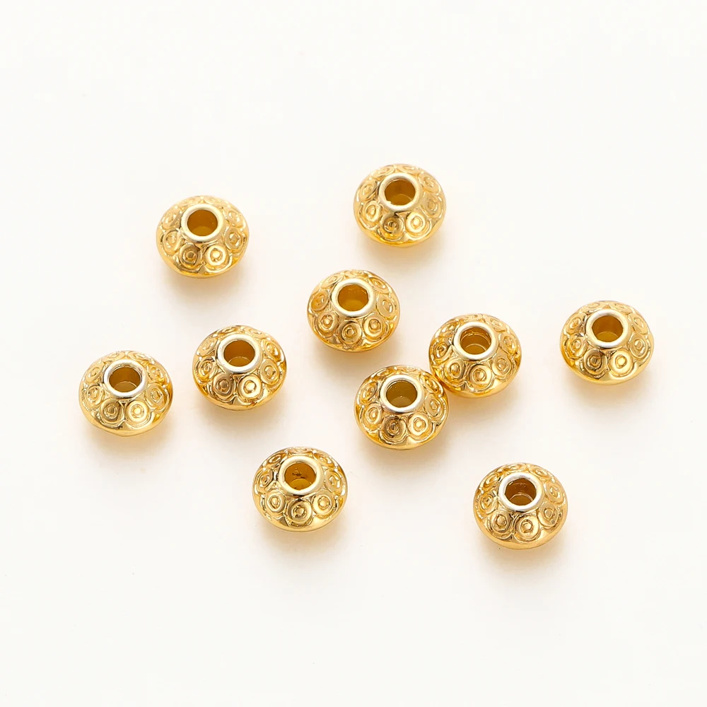 

20pcs/lot 14K 18K Gold Plating Round Stamped Bead Brass Stripe Spacer Beads For DIY Fashion Bracelet Necklace Making Crafts