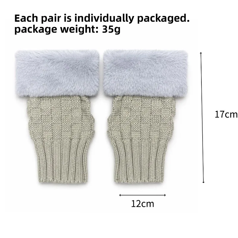 Winter Knitted Fluffy Half Finger Gloves Rabbit Fur Open Finger Warm Thermal Women Men Soft Comfortable Cozy
