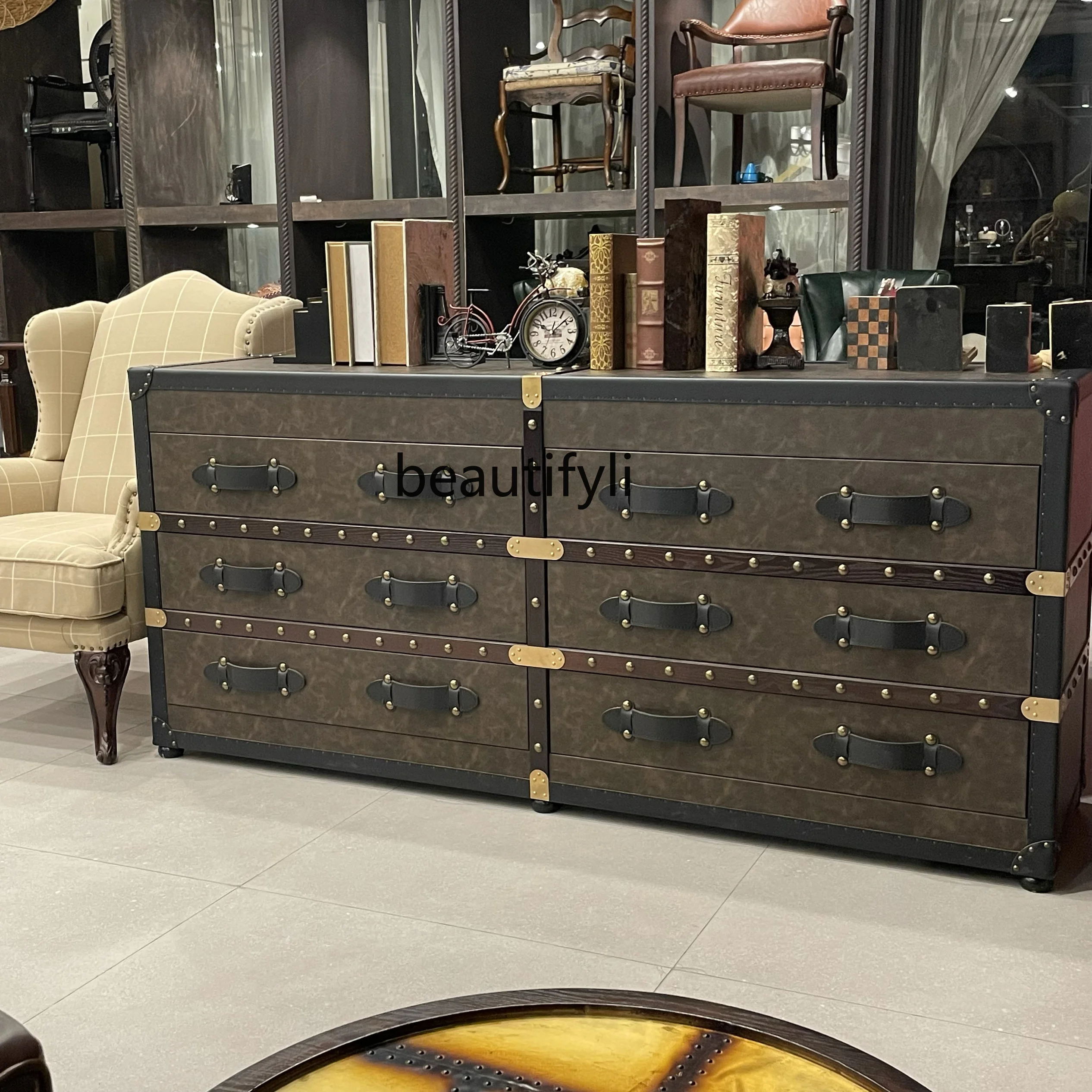 

American retro six-chest cabinet large capacity living room TV cabinet locker