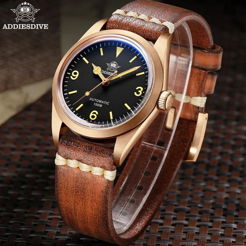 ADDIESDIVE 36mm PT5000 Automatic Mechanical Men's Watch AD2024 Sapphire Glass CUSN8 Solid Bronze Retro Casual 100M Diver Watches