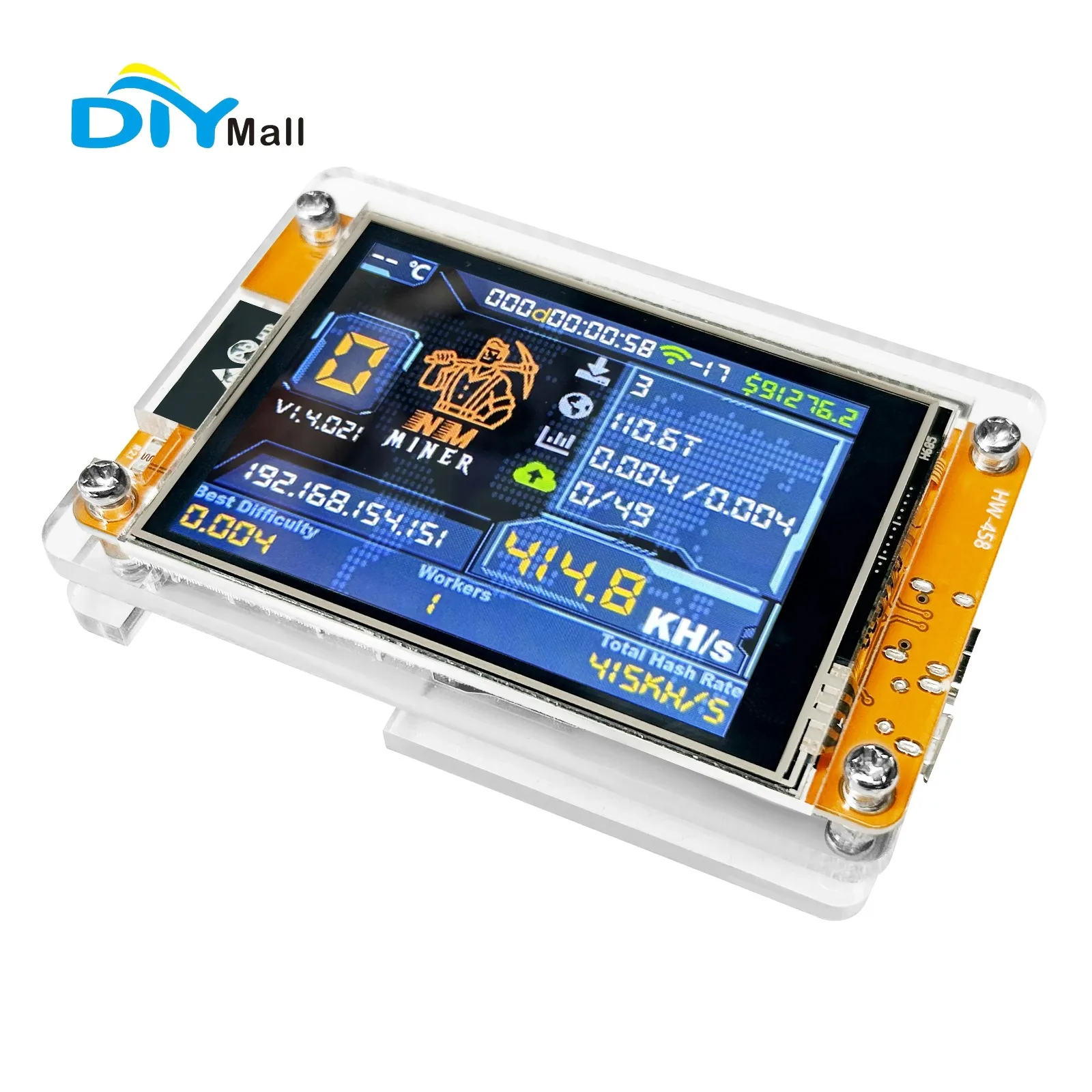 DIYmall ESP32 Smart Crypto Lottery Miner 410KH/s Hashrate 2.8 Inch Display Standalone WiFi Microcontroller for Developers