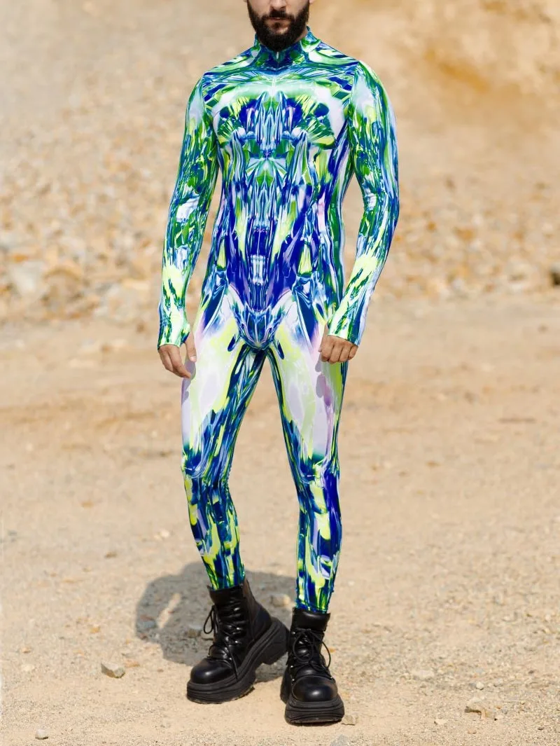 Herren Sexy Bunter Print Bodysuit Punk Morphsuit Halloween Roboter Zentai Anzug Feiertagsparty Jumpsuit Rave Cosplay Kostüm – Detail 35