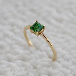 Simple Female Small Green Stone Ring Vintage Yellow Gold Color Love Wedding Ring Fashion Promise Engagement Rings For Women