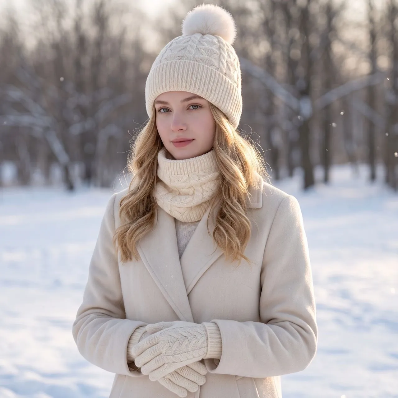 Women's Hat Scarf Gloves 3Pcs Set, Winter Warm Knitted Beanie Neck Warmer Gloves Kit for Cold Weather Outdoor Daily Wear