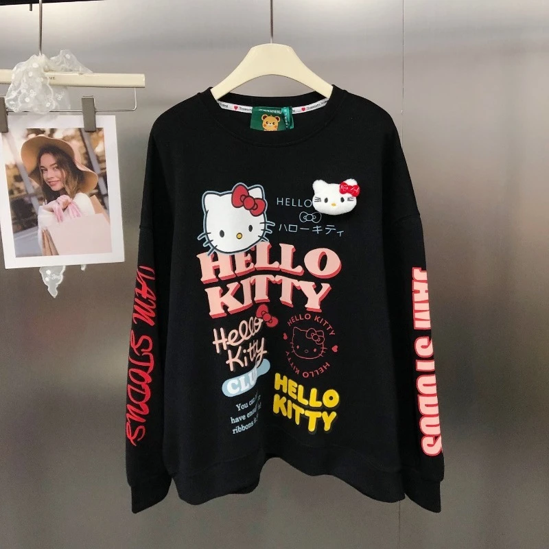 American Retro Age-Reducing Design Letter Cartoon Print Sweatshirt Trendy Brand Fashion Oversized Crew Neck Top Hoodies Jacket