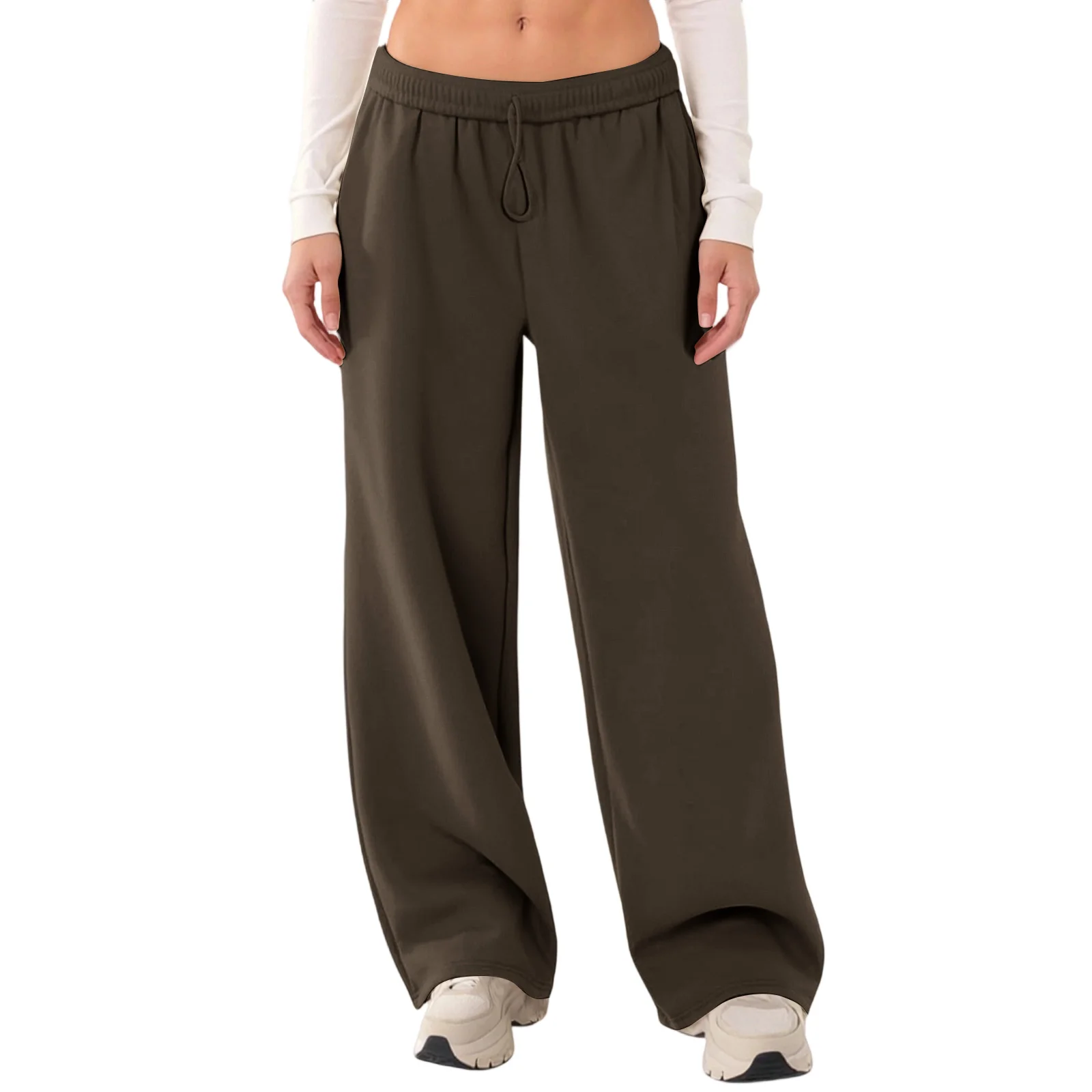 Feminino básico cor lisa clássico sweatpants moda cintura alta cordão baggy jogger calças confortáveis calças esportivas