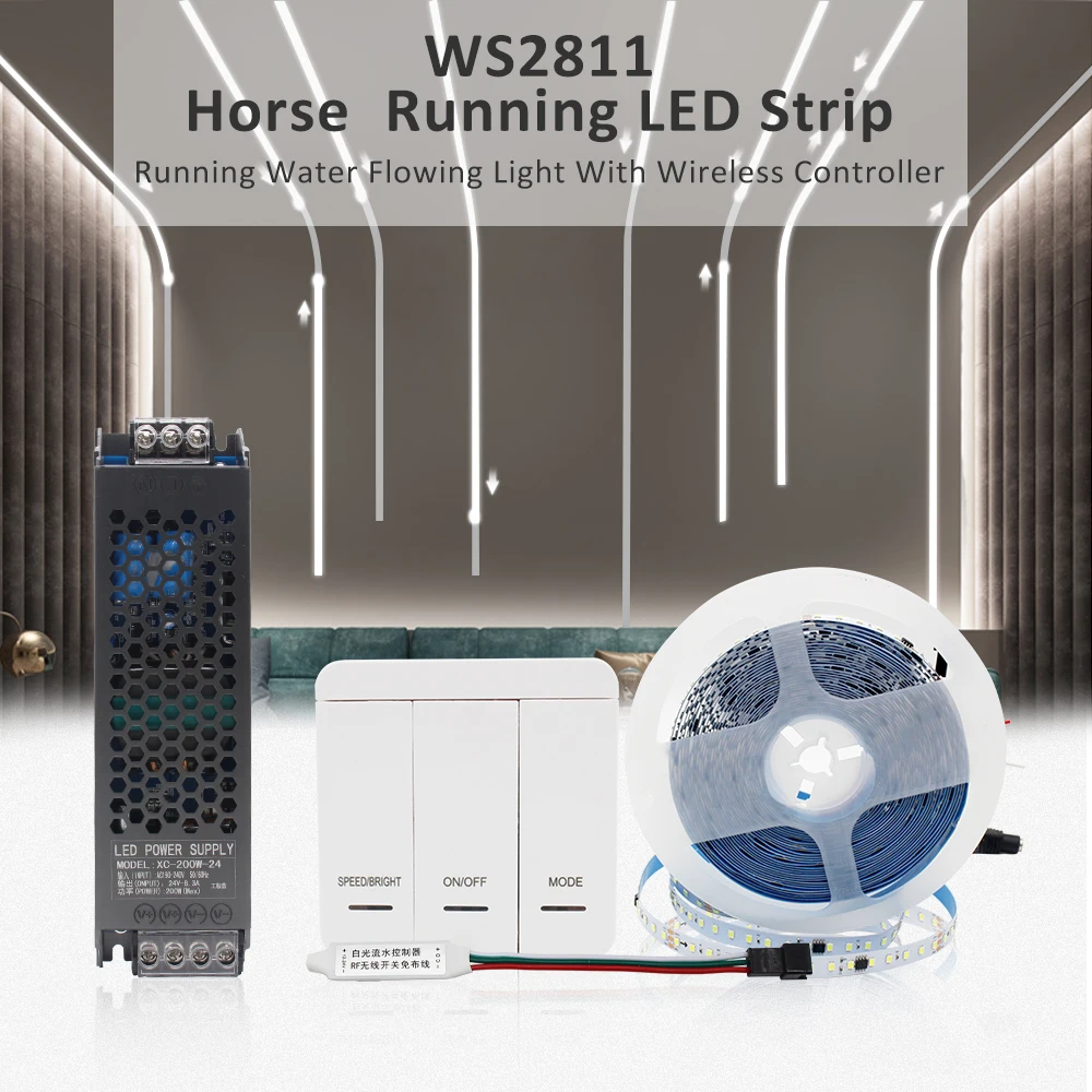 WS2811 2835SMD 24V DC Running Water LED Strip Flowing Light Wireless Controller Flexible Lamp Ribbon 120Leds/M IP30 10M 15M Kit