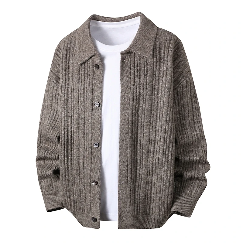 

Мужской вязаный кардиган в американском ретро-стиле, свободный повседневный утепленный свитер с отложным воротником на осень-зиму, простой дизайн