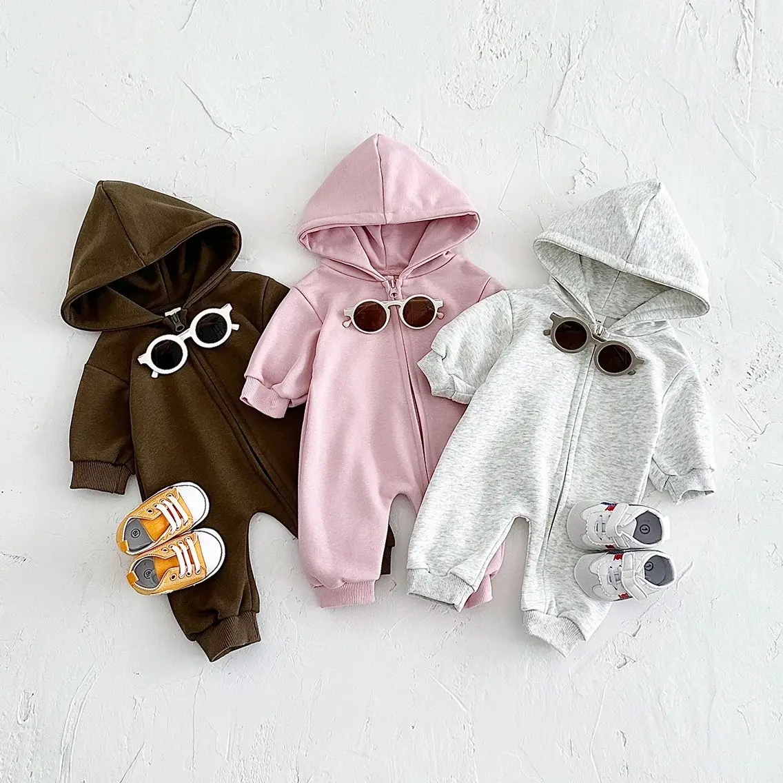 Koreanischer Neugeborenen-Baby overall Herbst reine Baumwolle Kapuze Reiß verschluss Jungen Mädchen einteilige Kleidung lässige Stram pler Kleidung