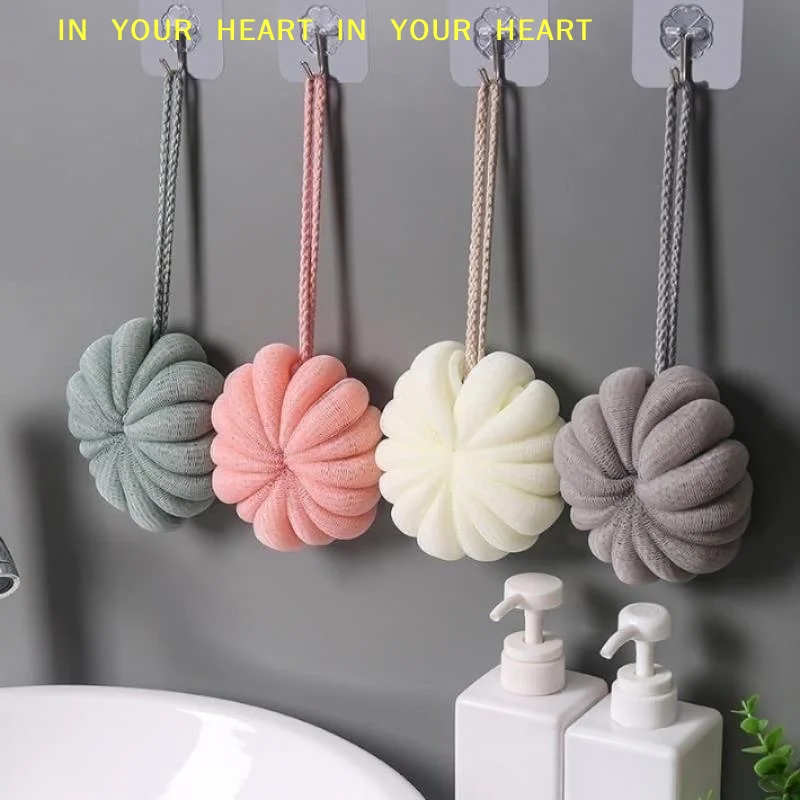 【X】Pumpkin Shaped Bath Loofah Sponge Quick Drying Extra Thick Soft Mesh Durable Hanging Rope for Home Bathroom Use