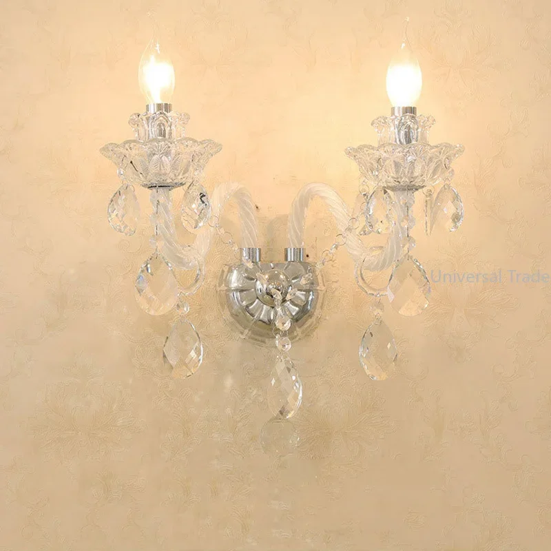 

European Candle Crystal Wall Lamp Living Room Restaurant Hotel Corridor Decorative Wall Fitting Bedroom Romantic Bedside Light