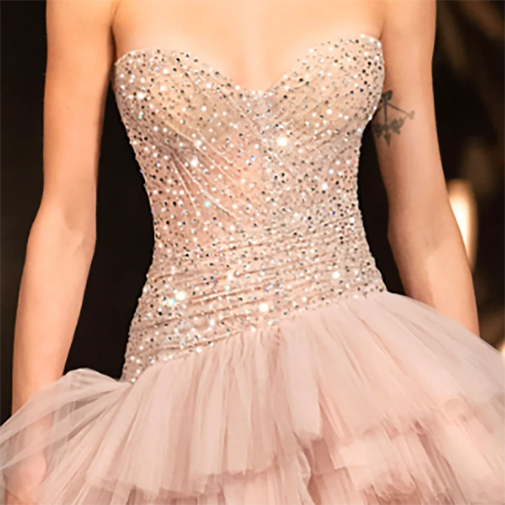 Clássico sem alças lantejoulas miçangas sem mangas em camadas vestidos de noite formais festa de aniversário vestidos de baile personalizados