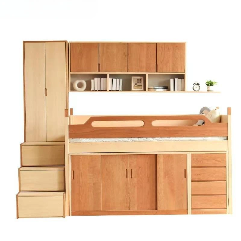 Modern wardrobe locker combination bed, cherry wood hard maple