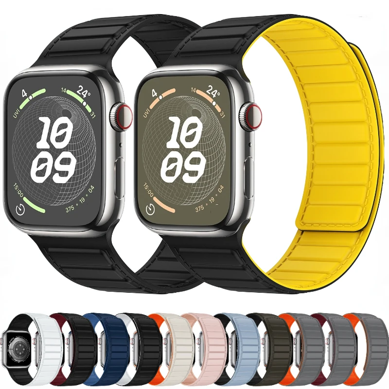 

Magnetic Silicone Strap For Apple Watch Ultra/2 Band 49mm 45mm 41mm 44mm 40mm 42mm Bracelet Belt iWatch 9 8 7 6 5 4 3 SE Correa