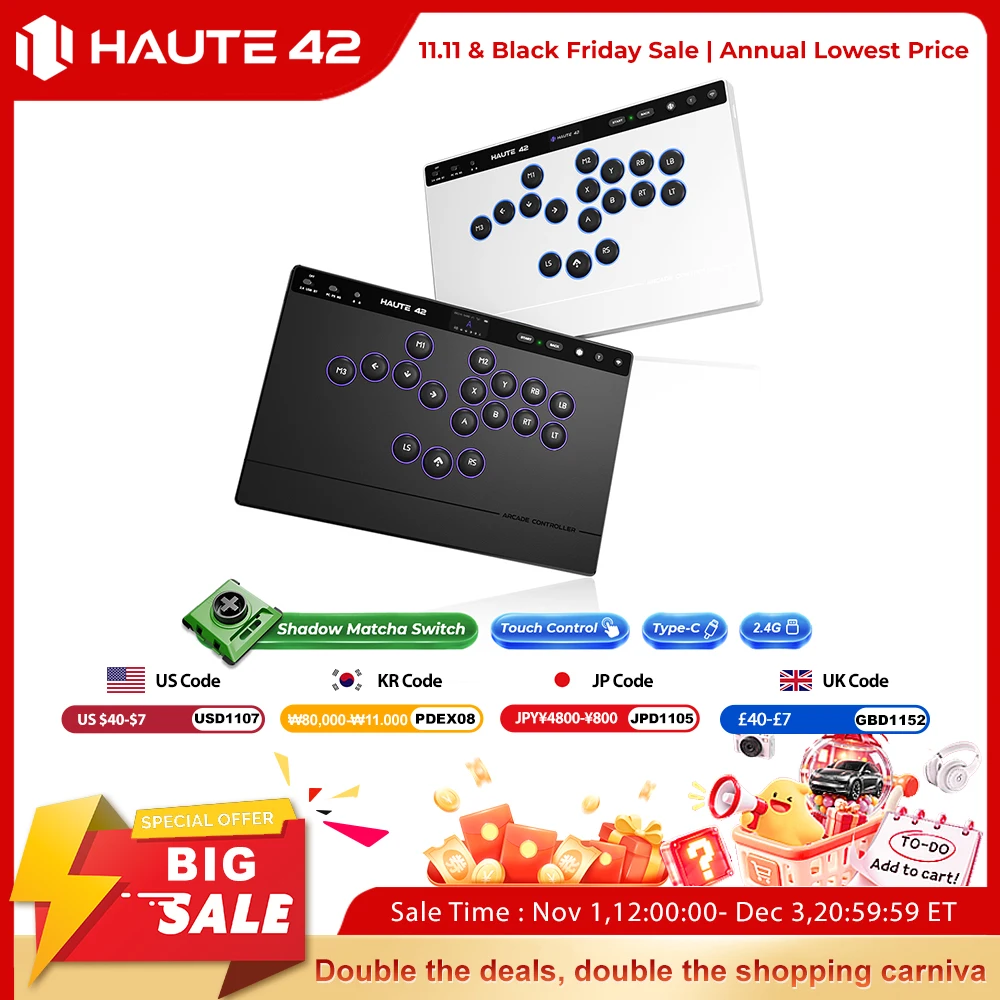 Haute42 W-P1 Tri Mode 2.4G Wireless Touch Screen Leverless Hitbox Controller For PC/PS4/PS5/Switch Stickless Arcade Controller