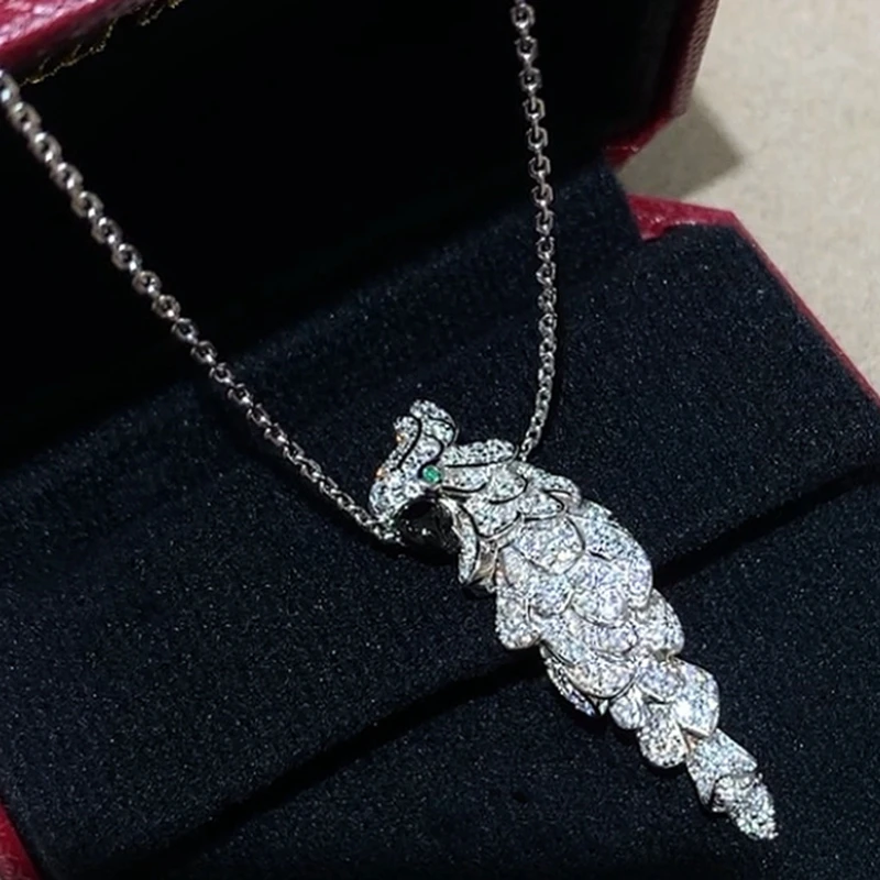High Craft 925 Sterling Silver Full Zircon High Carbon Diamond Bird Parrot Long Drop Earrings Fine Jewelry For Woman Party