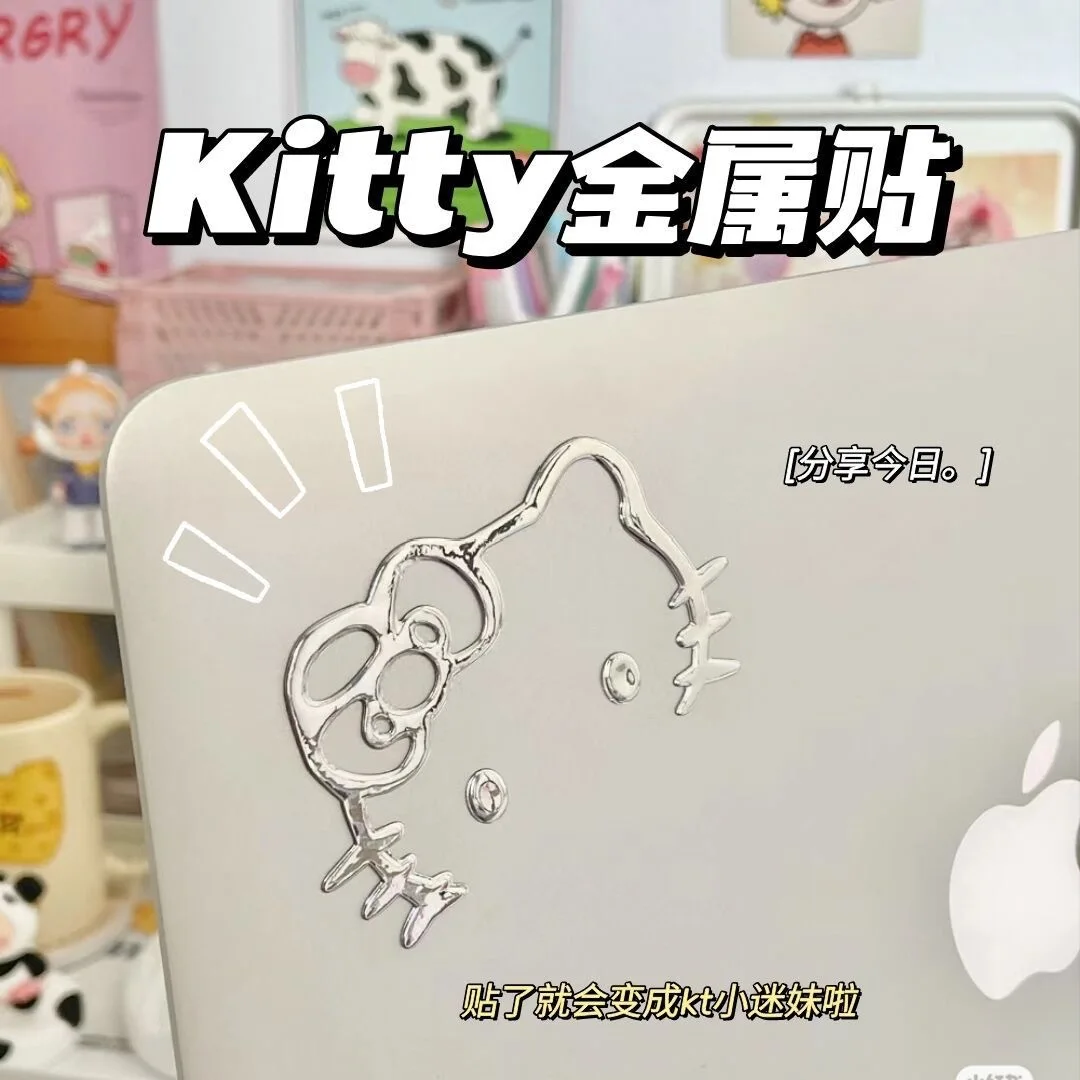 Kawaii Hello Kitty Silver Stickers Cartoon Cute Kitty Peripherals Mobile Student Computer Car Stickers Pvc Water Cup Stickers