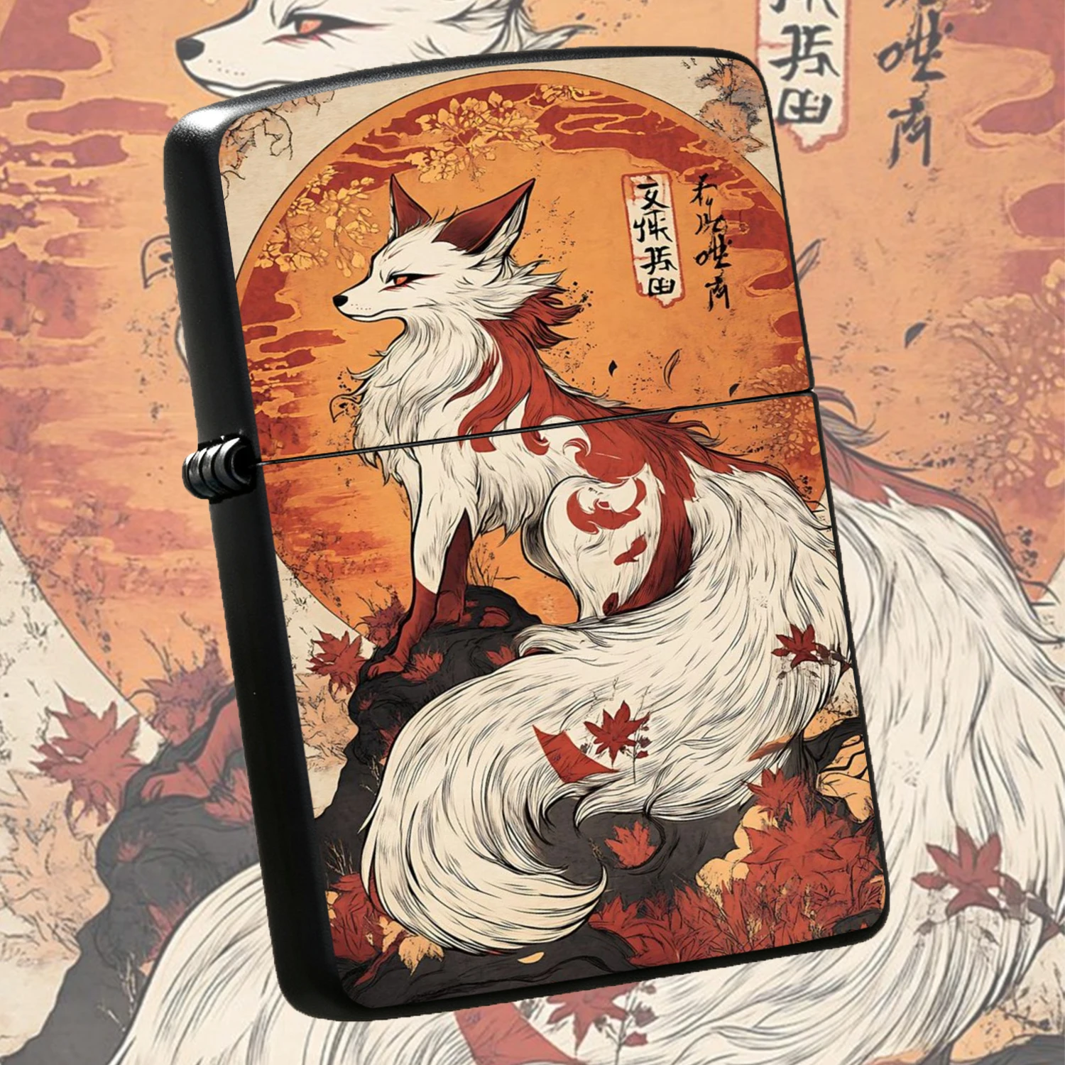 Ukiyo-E Style Mystical Autumn Fox Lighter, Portable Exquisite Decorative Ignition Tool For Outdoor Daily Use, Unique Retro Artistic Collectible Gift For Friends, Multi-Scenario Practical Creative Decor Item With Vintage Aesthetic Flair A Hu