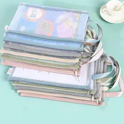 Double-layer Storage Bag Double-layer A5 File Holder Mesh Zipper Pouch for School Office Travel Document Storage Bag File Folder