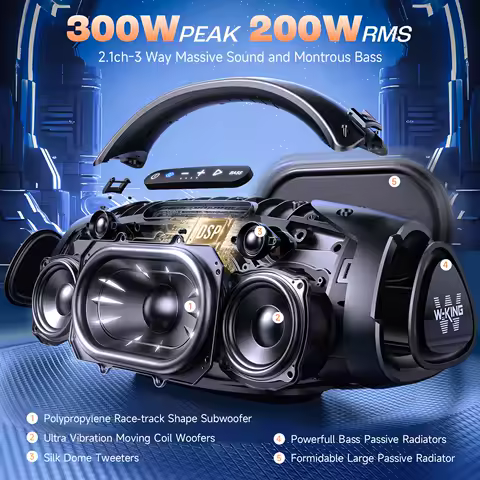 W-KING 휴대용 블루투스 스피커 200W RMS 야외 무선 스피커 IPX7 방수 스피커 파티 캠핑 스피커 24H 재생 시간