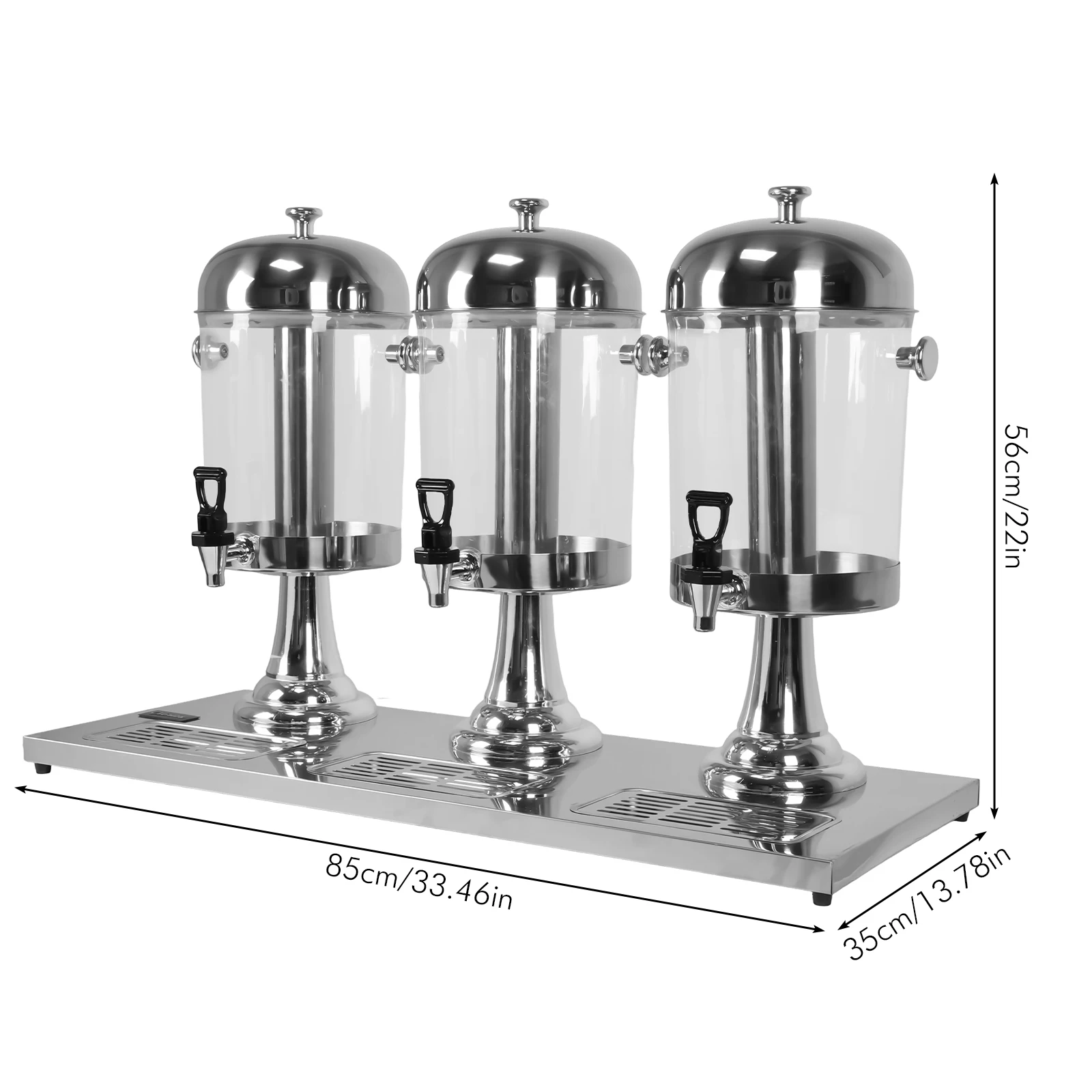 24L Stainless Steel Beverage Container with Ice Core Drink Beverage Dispenser 3-Head for Parties Wedding Hotel Buffet Restaurant