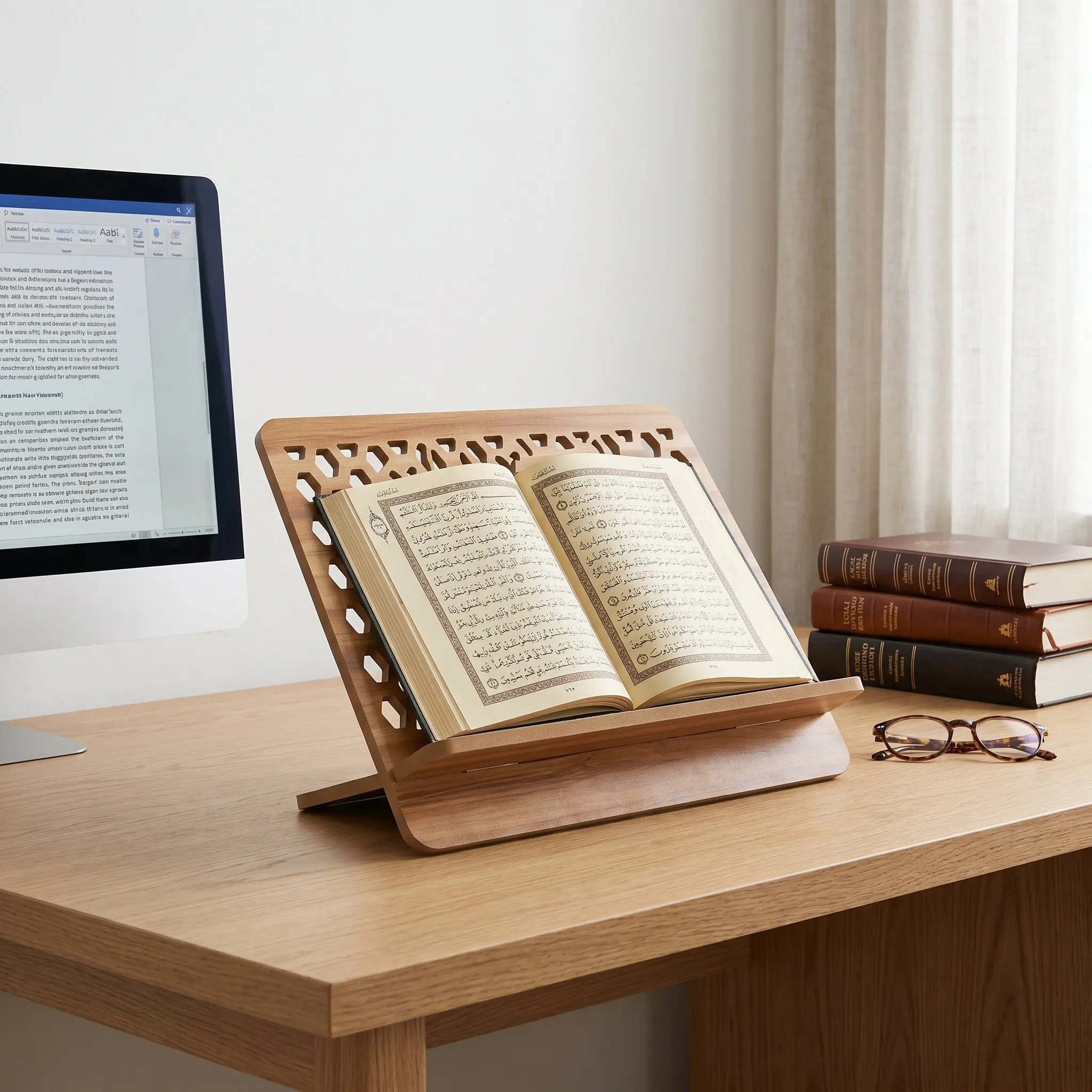 Home Quran - ที่วางพระคัมภีร์/อัลกุรอานไม้แกะสลัก ฐานวางอ่านหนังสือมั่นคง ช่องลึก กันลื่น สำหรับใช้ในบ้าน สำหรับการสวดมนต์และทางศาสนา