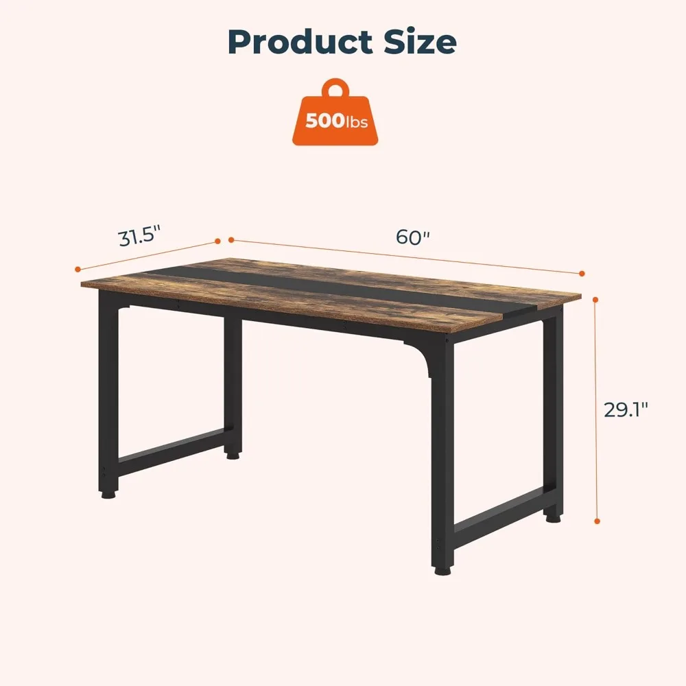 Modern Large Office Desk with Sturdy Frame, 59.84 x 31.5 Simple Workstation for Business and Home Office Use