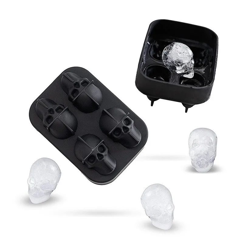 3D Skull Shape Tray Mold Creative Silica Gel Gun Bullet Skull  Home Bar Party Cool Whiskey Wine Ice Cream Bar Tool