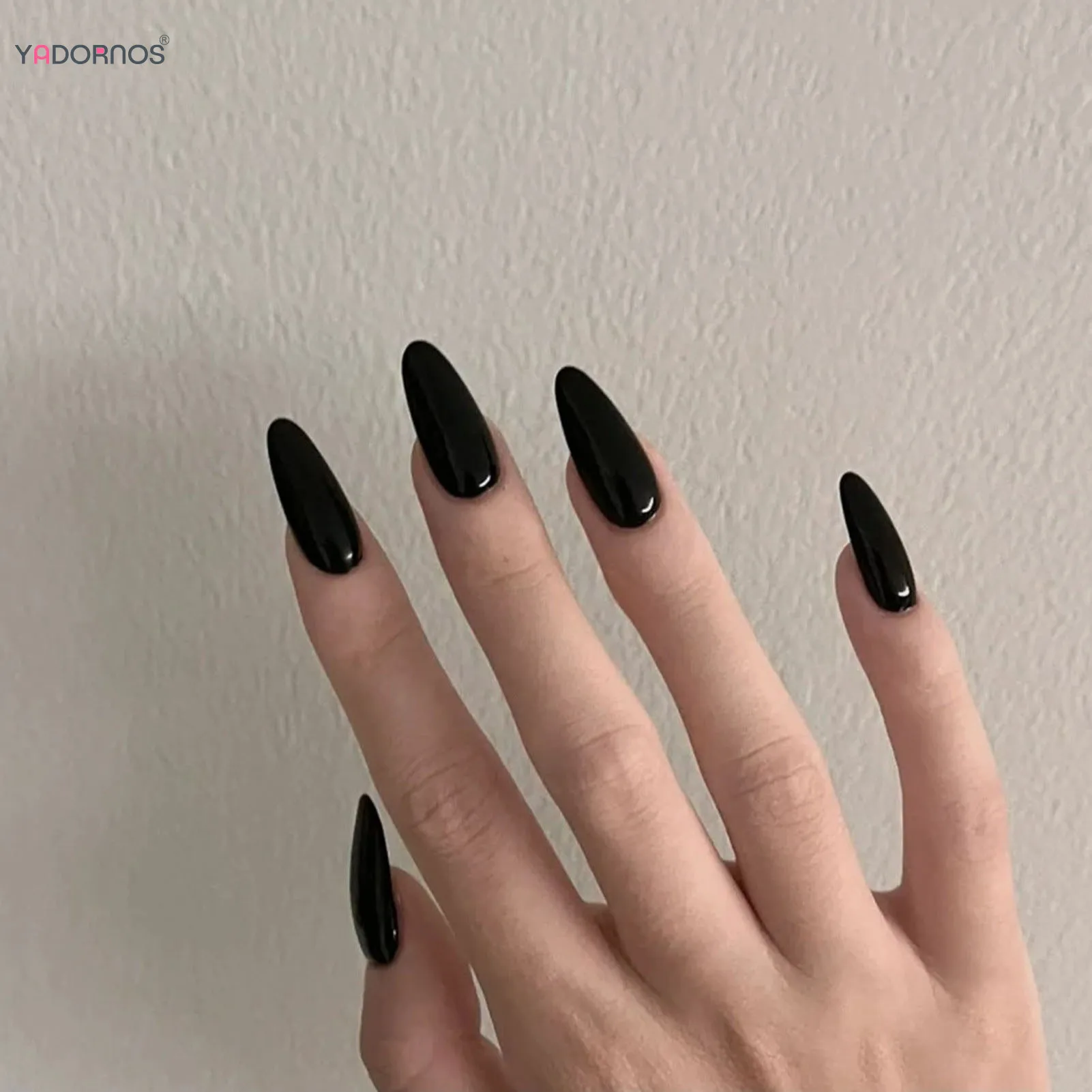 Mandel mittellanger schwarzer künstlicher Nagel, einfarbig, zum Aufdrücken der Nägel, einfacher vollständiger künstlicher Nagel für Mädchen, Nagelverlängerung, 24 Stück – Detail 3