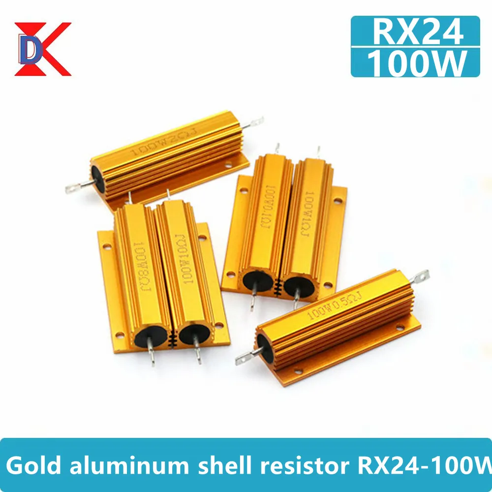 Resistor De Shell De Alumínio De Ouro, Resistores De Metal 0.01-100K, De Alta Potência, 100W, 1.5 K, 2,2, 6, 6, 5Pcs 33r 1k 10k ohm, 8/8/10/12/15/20/25/30R