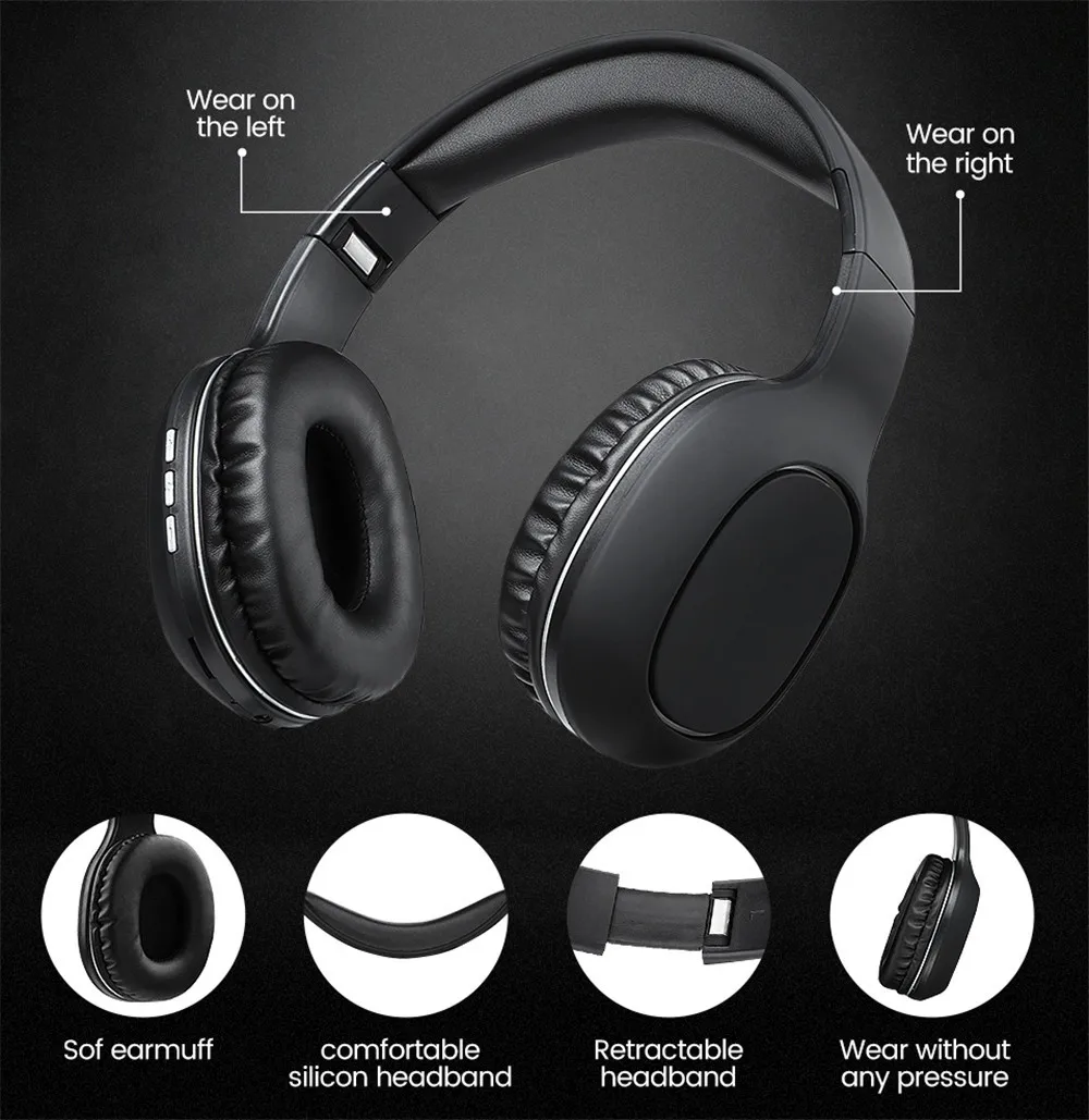 Big Earmuff Headphones Bluetooth Earphones Wireless BT Headset 10 H Play Foldable Helmets with Microphone for Smart Phones Music