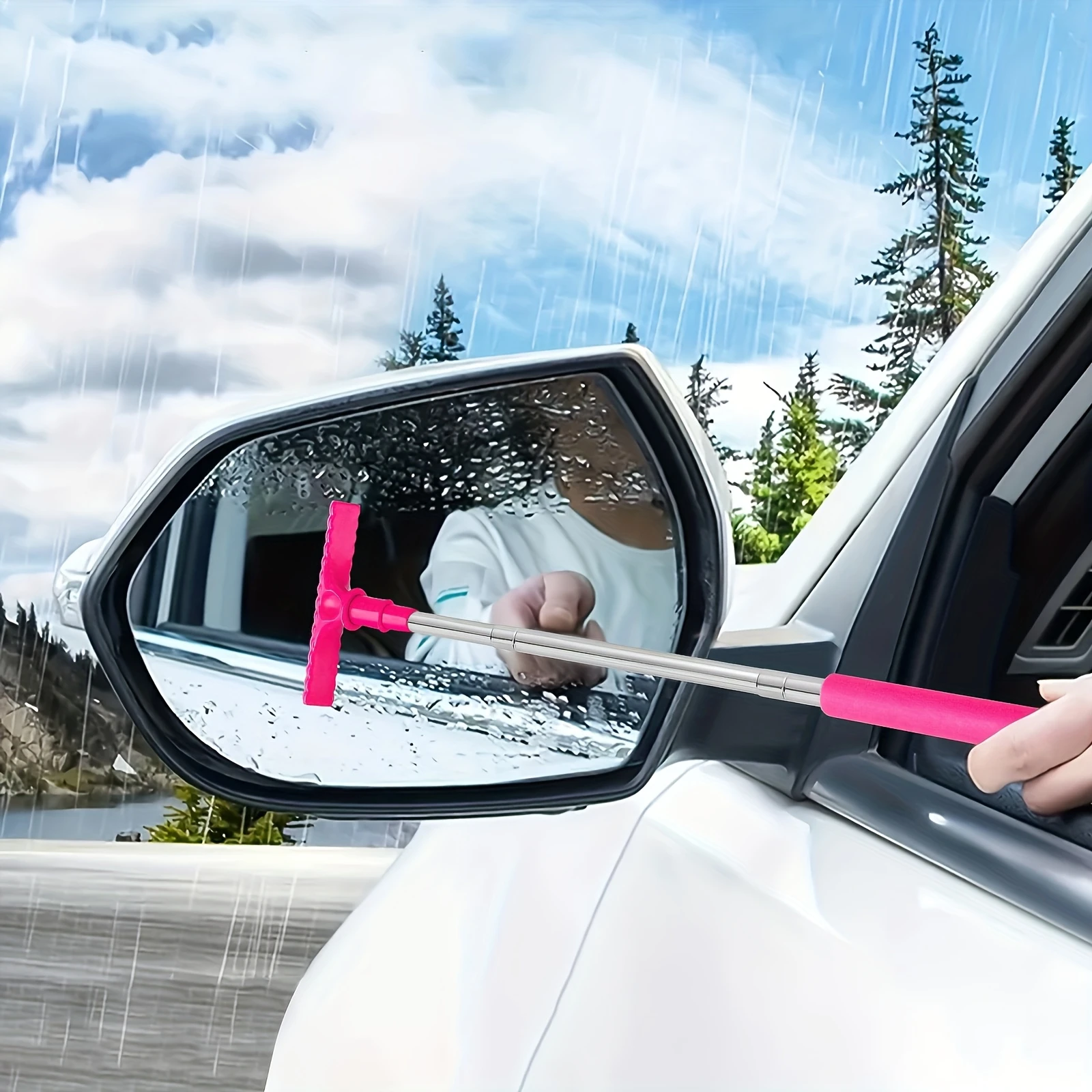 4PCS Handheld telescopic car brush, portable rearview mirror wiper, car glass cleaner, double-sided scraper, soft adhesive