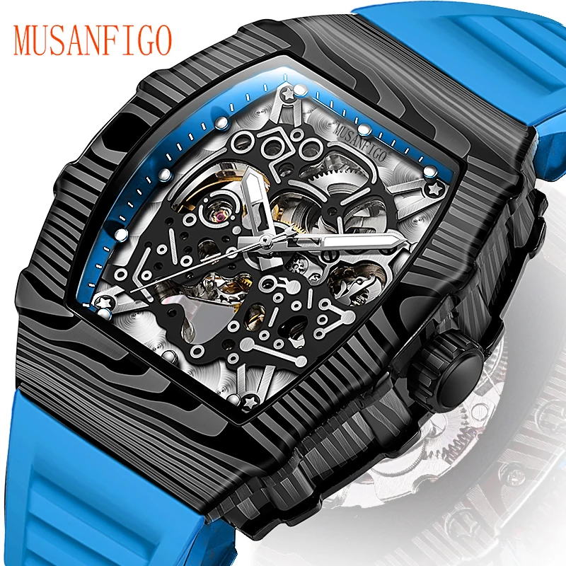 MUSANFIGO barrel shaped design, luxurious fully automatic mechanical men\'s watch, waterproof and luminous trendy watch