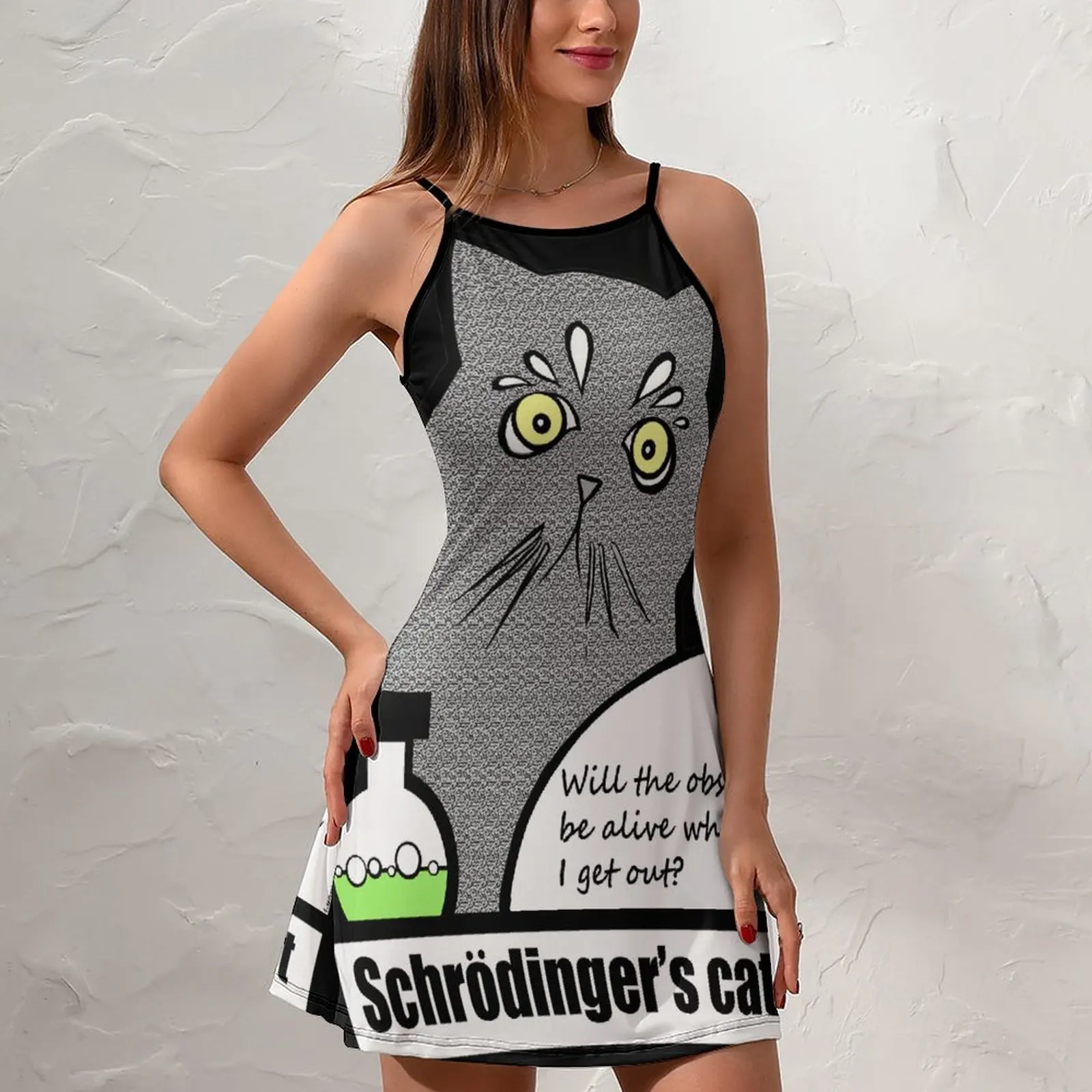 Wanted Erwin Schrodinger Cat 7  Women's Sling Dress Novelty Exotic Woman's Clothing Humor Graphic  Clubs Suspender Dress