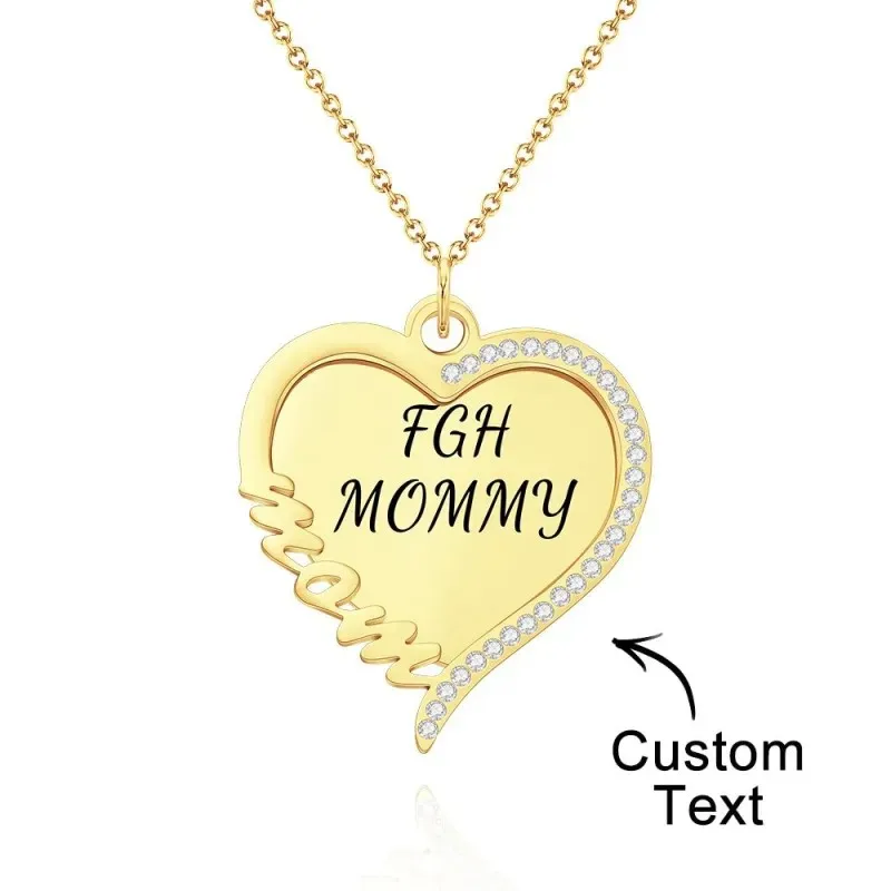 

Custom Mother Love Heart Necklace Double Layer Diamond Pave Hollow Out Engraved Plate Adjustable Jewelry Gift for Mom Christmas